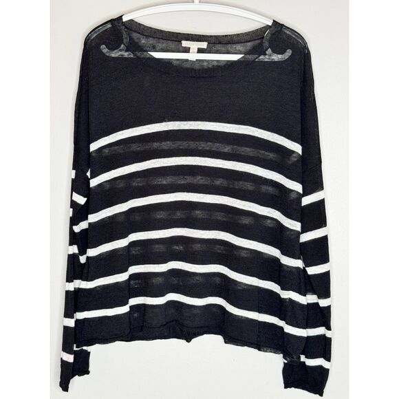 Eileen Fisher Sheer Linen Nautical Stripe Boxy Sheer Vacation Top Black White XL - Picture 2 of 7